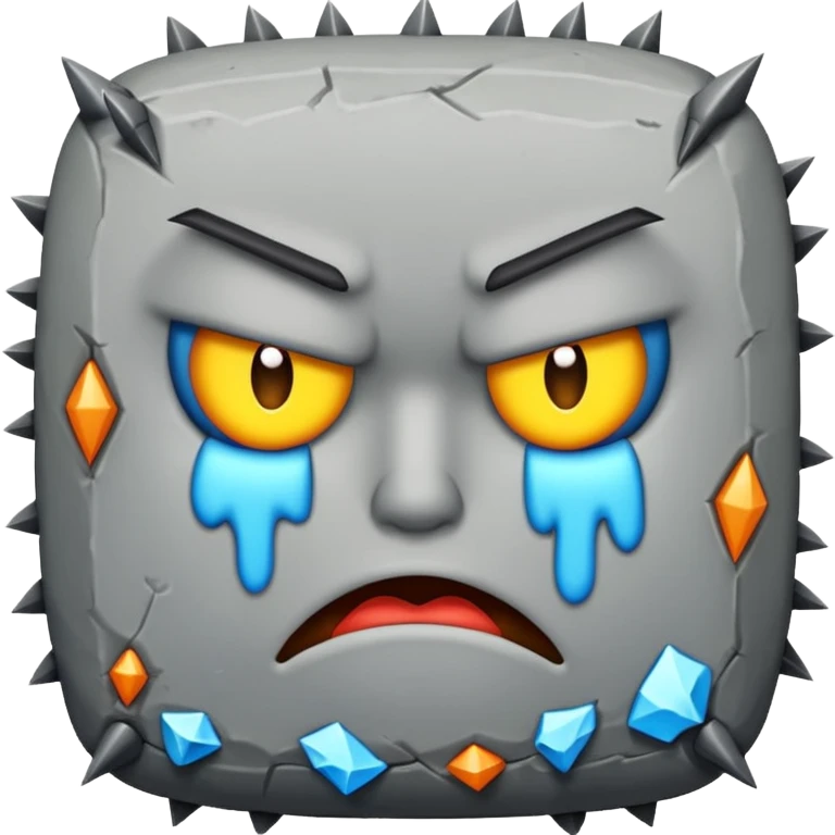 Pouting gray square stone with spikes around the edges emoji