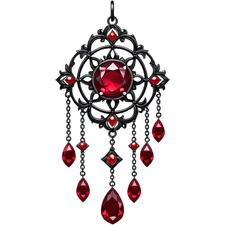 Epic gothic Hanging suncatcher, chains with shiny sparkly with ruby-gemstones and obsidian-gemstones,  emoji