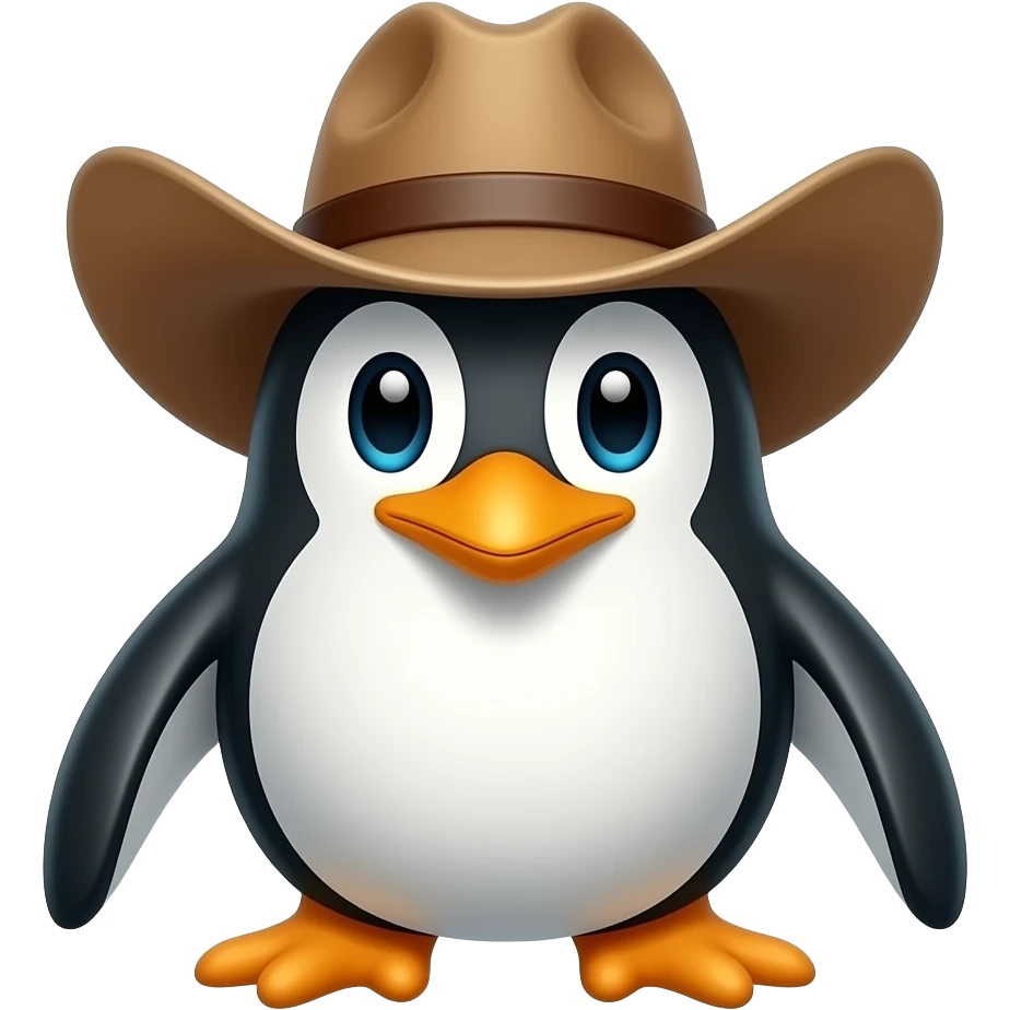 penguin close up with half body wear cowboy hat emoji