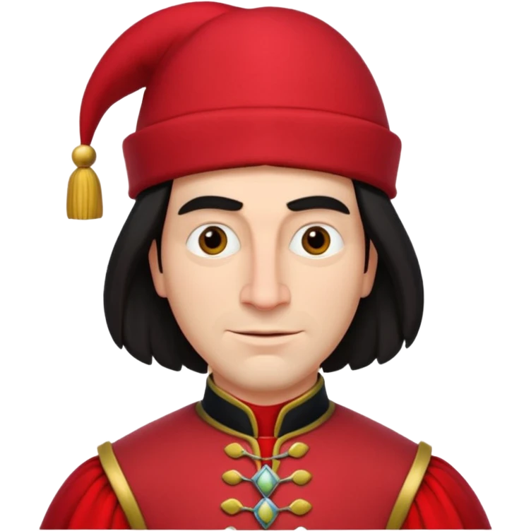 lord farquad avec un chapeau rouge plat sur le dessus, il a un vêtement rouge avec des manches bouffantes emoji