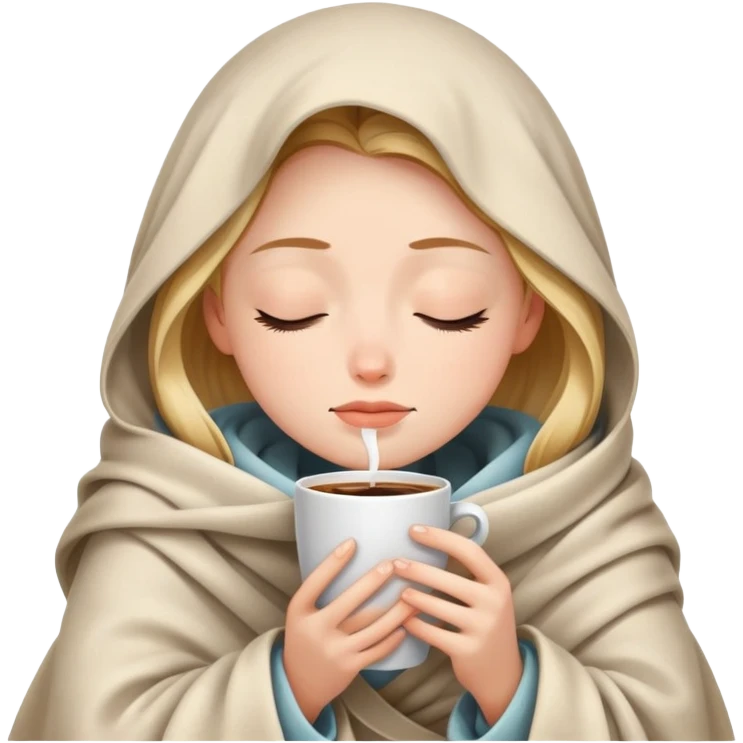 girl inside a blanket sipping coffee eyes closed emoji