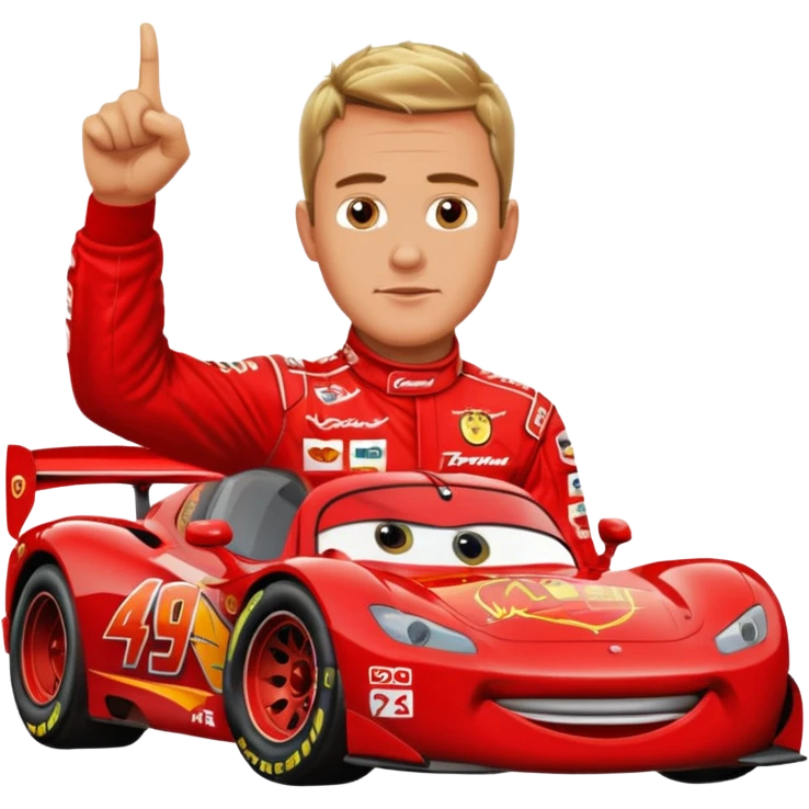 Ralf Schumacher pointing at Lightning McQueen emoji