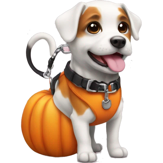 cute mini pumpkin with a leash and collar on emoji