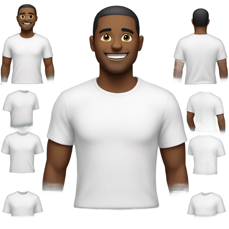 smiling man in white t shirt front and back emoji