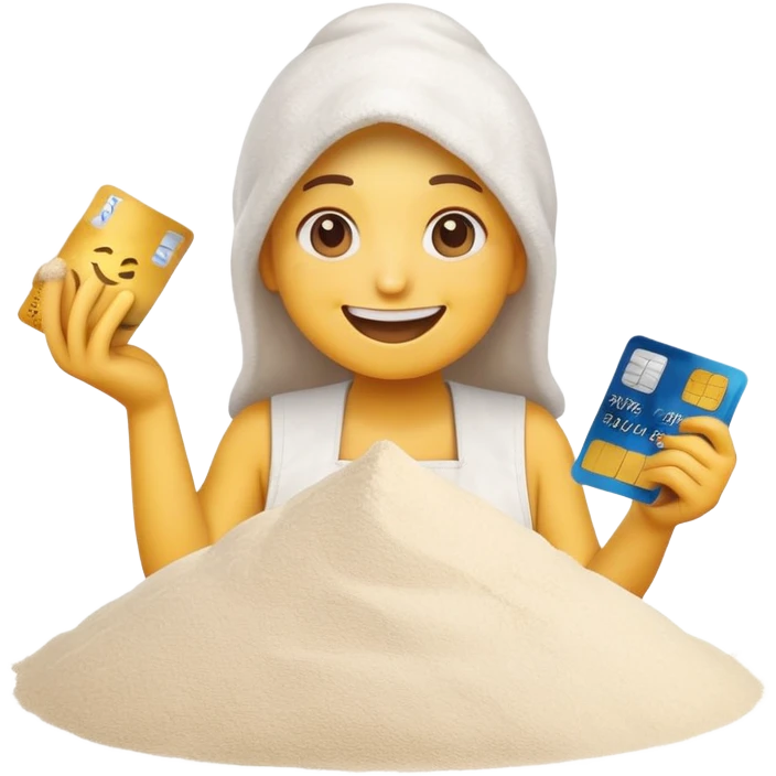 Happy emoji with credit card in hand and a pile of flour emoji