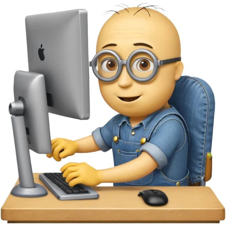 minion with desktop computer works deeply emoji