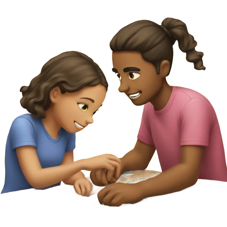 Girls doing a puzzle with dad emoji