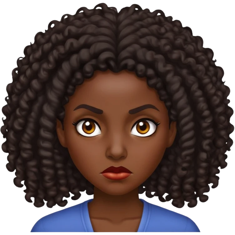 Allie African women dark skin dark hair curls who’s mad emoji
