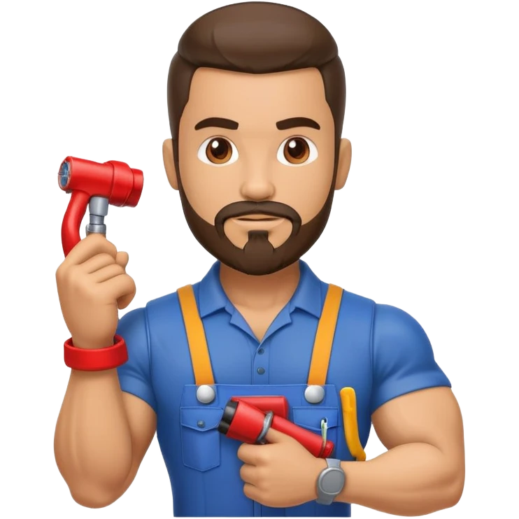 Hispanic HVAC technician with goatee beard as an action figure logo emoji