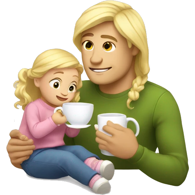 blonde dad drinks tea with his babydaughter emoji