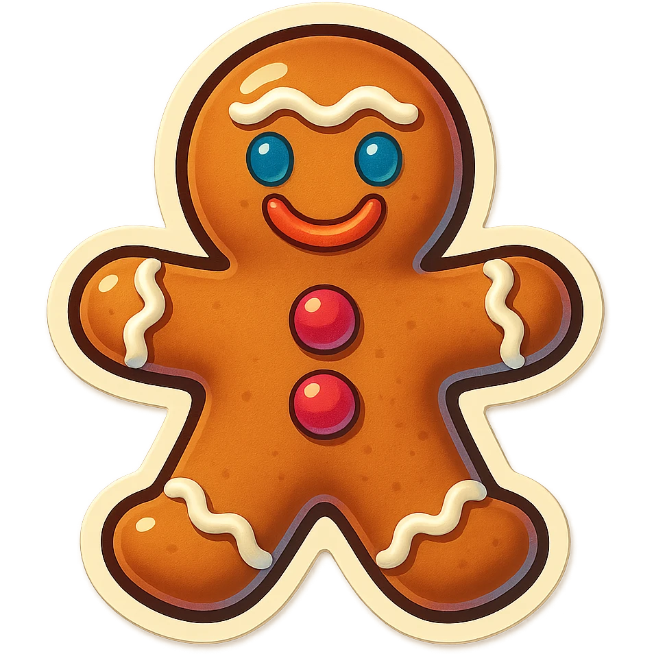 gingerbread man with icing decorations, smiling emoji