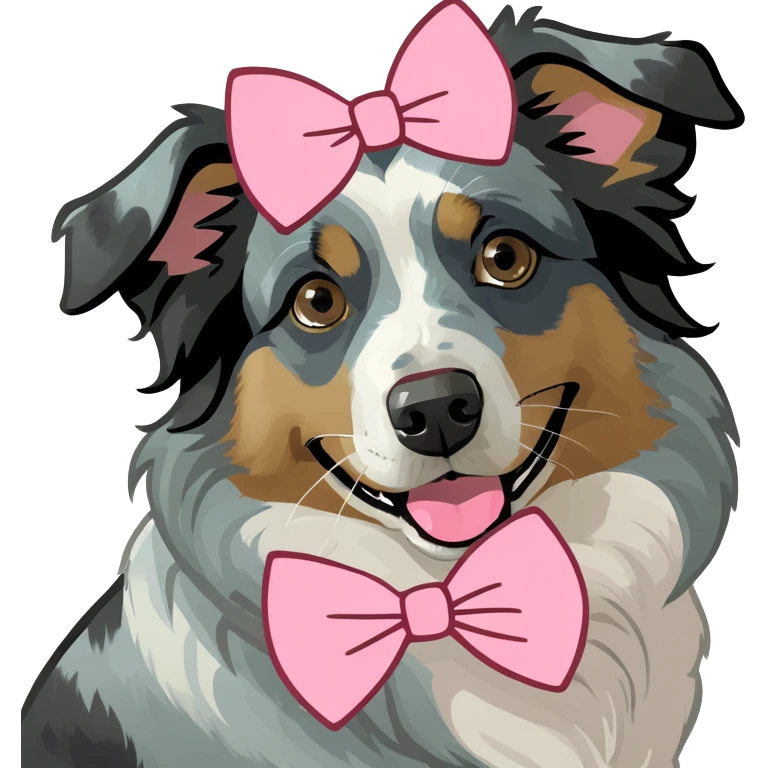 Australian Shepherd blue Merle, dog wearing a pink bow emoji