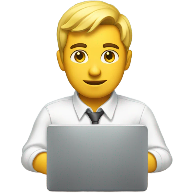 yellow skin man typing on keyboard wearing white button down shirt seating on desk front view emoji