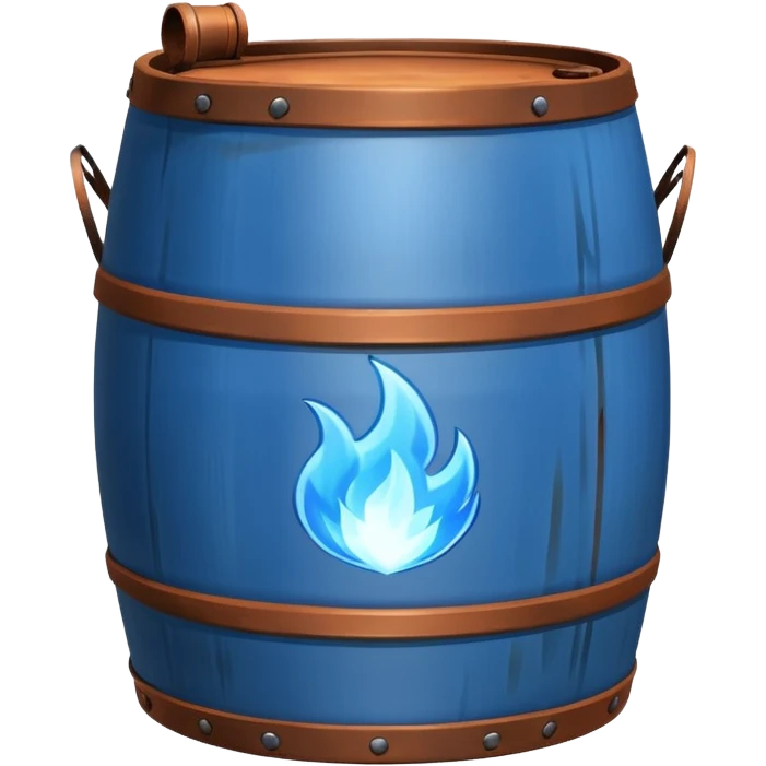 generate a realistic rust-free metal barrel with blue fire on it emoji