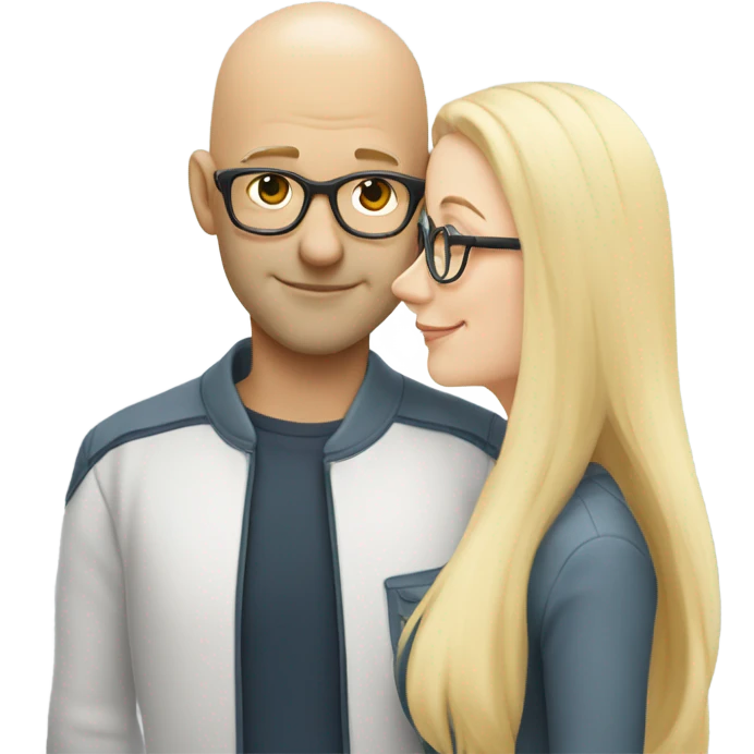 Clean shaven white Bald man wearing glasses kissing a white blonde woman with long hair emoji