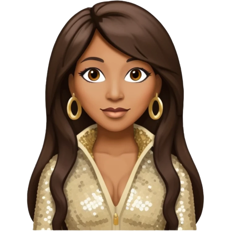 Towanda Braxton with long dark brown hair, cream sequin outfit emoji