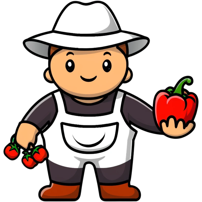 farmer character holding a red bell pepper emoji