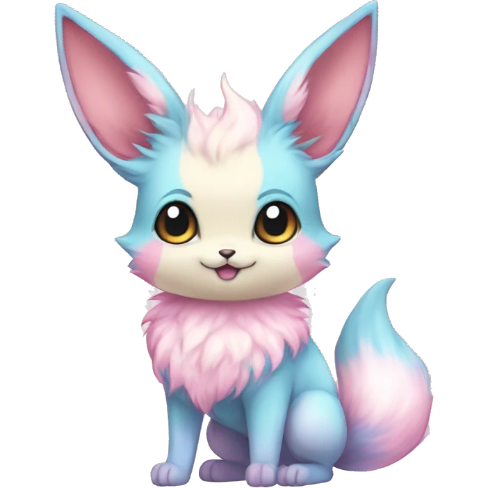 Kawaii Pastel Cotton-Candy-Colored Eeveelution-Cute-fox-Bunny-Pokémon-fusion full body emoji