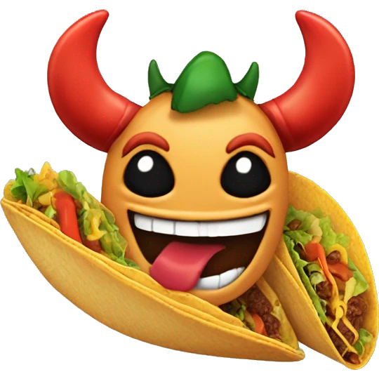 Tabel with feet and a happy face devil ears and a big mouth with a taco emoji