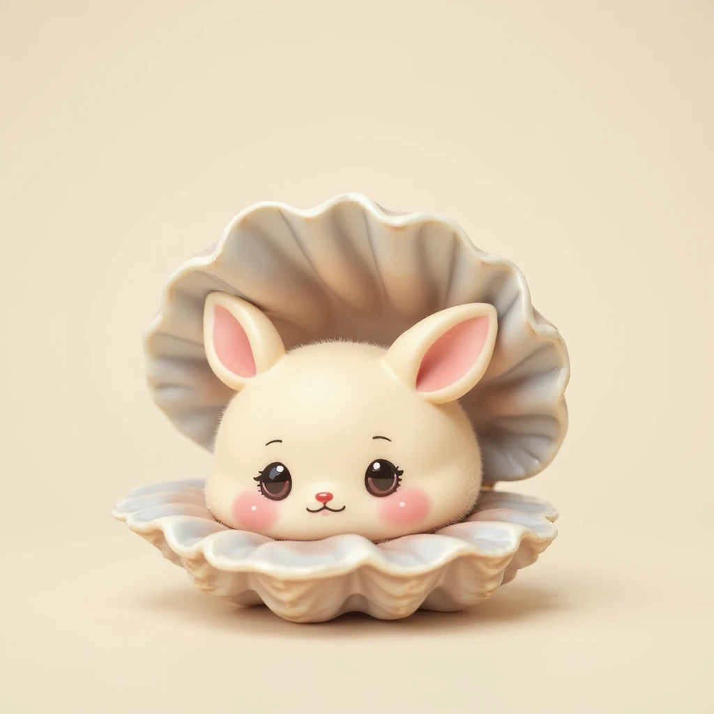 cute oyster, dreamy expression, cream color, pink cheeks, doe eyes, greige shell, photorealistic style emoji