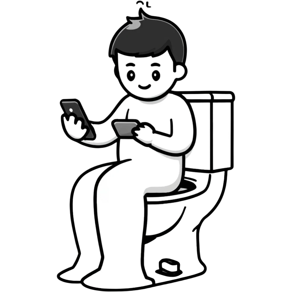 person sitting on toilet looking at smartphone emoji