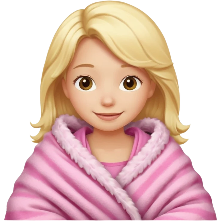 happy blonde girl snuggled in a pink blanket emoji