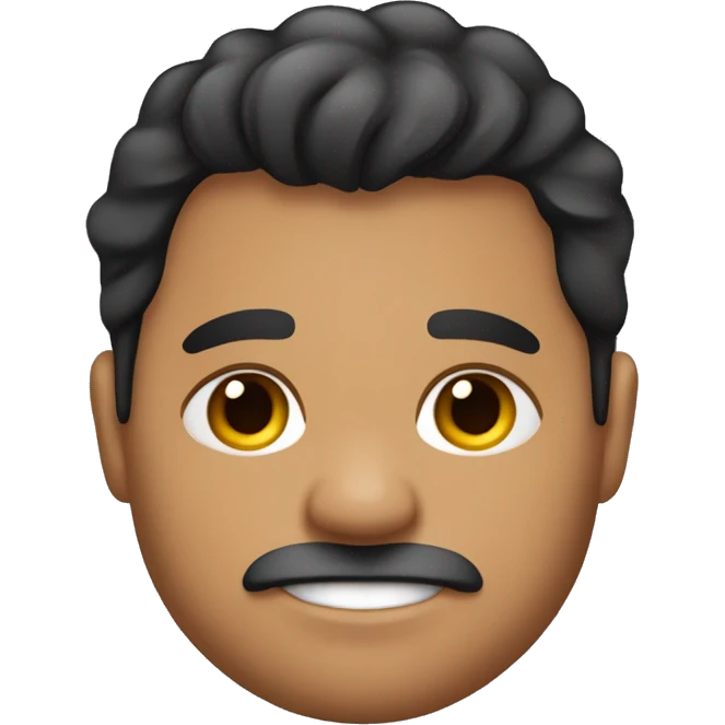Hombre gordito con pelo de color negro y perro corto y echinado. emoji