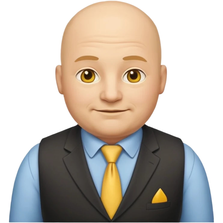 bald, fat European boss emoji with gentle smile, yellow tie, and vest emoji