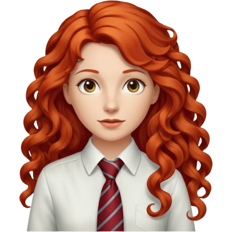 white collar woman with tie, long curly red hair emoji