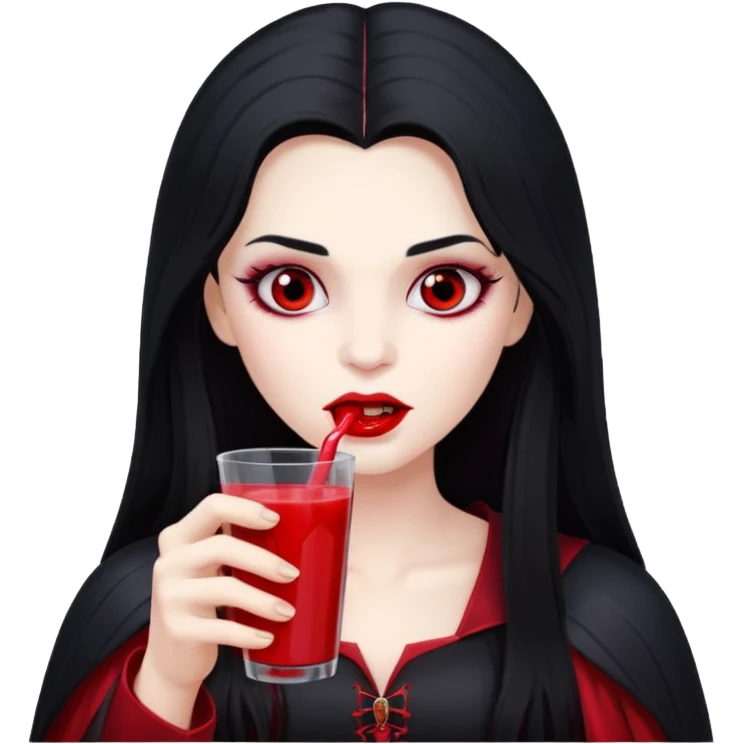 vampire using a juice box, long hair, red juice emoji