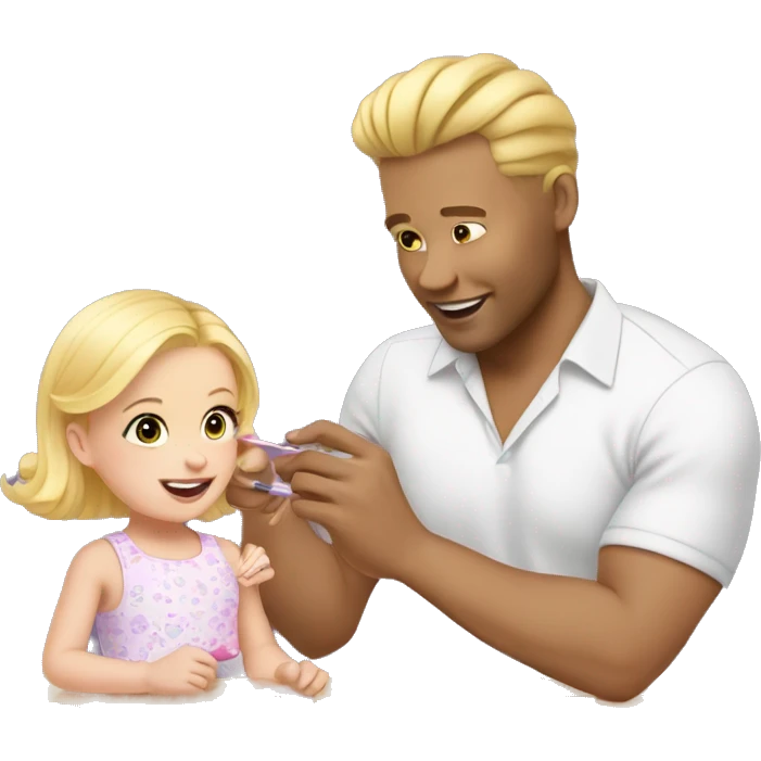 blonde babydaughter gives blonde dad a manicure emoji