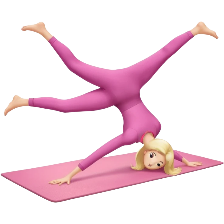 A fair-haired girl in a pink suit does a back bridge on a mat. two legs and a bridge to the other side.the feet are on the mat, the back is arched inward and the hands are stretched towards the legs emoji