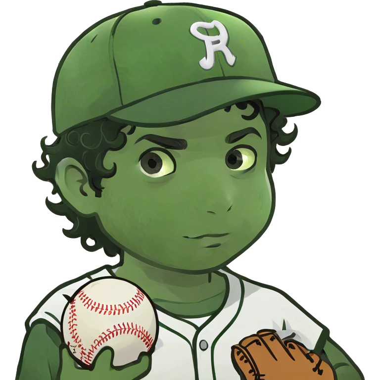 Brown skin boy black curly hair with a baseball  emoji