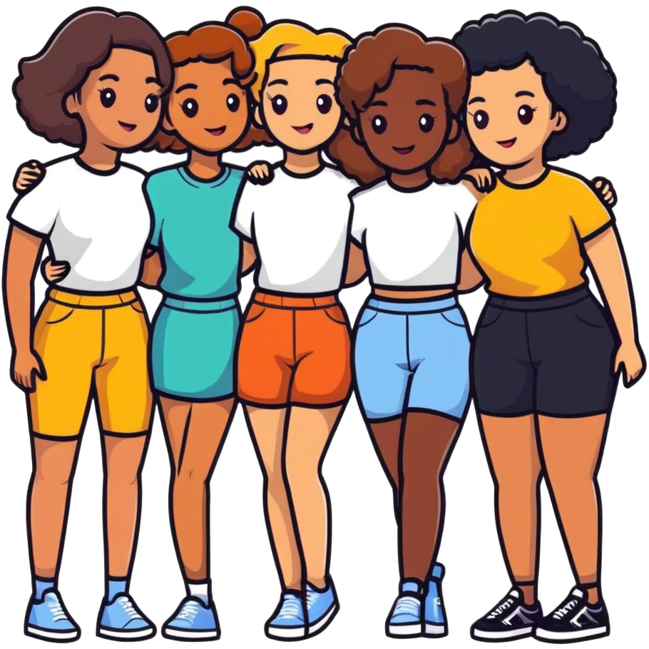 Four diverse female best friends posing together emoji