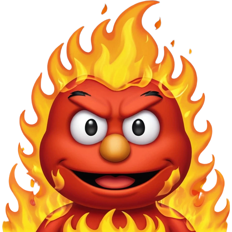 Elmo angry surrounded by fire emoji