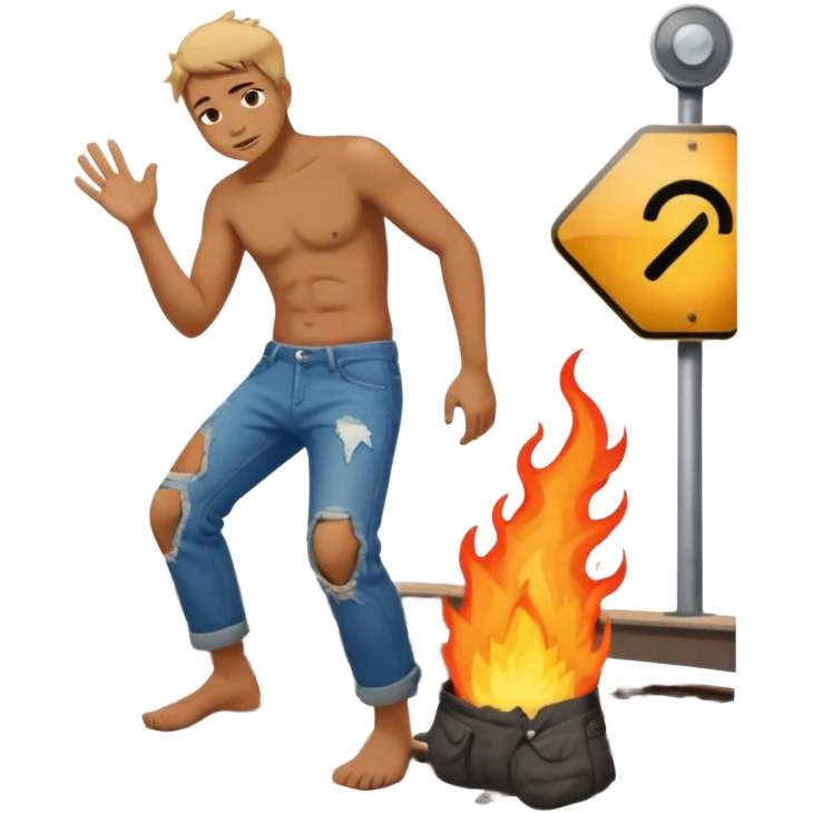 man rubbing butt which is on fire on railway emoji