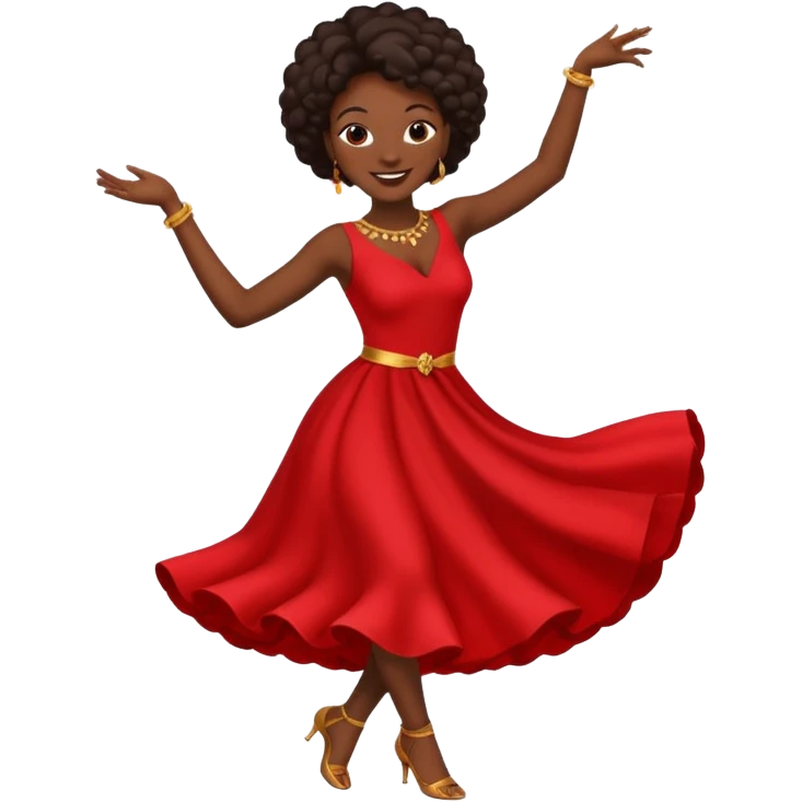 black woman dancing in red dress emoji