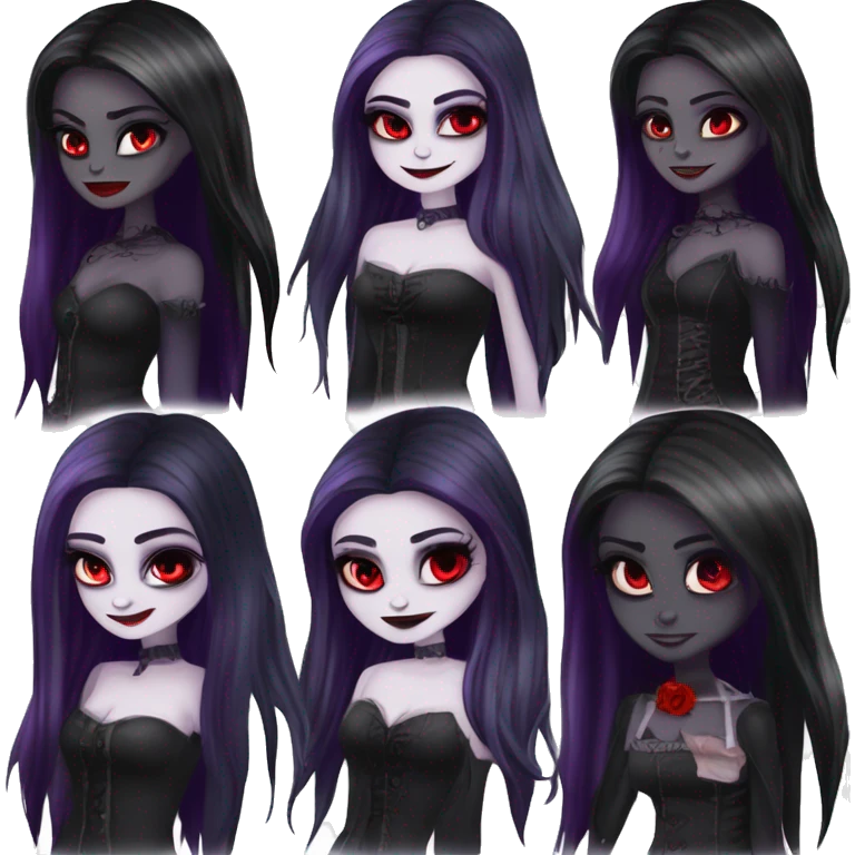 Elissabat -long-hair-dark-bloodred-and-black-vampire-goth-makeup-pinkeyes-romanticgothcloses- emoji