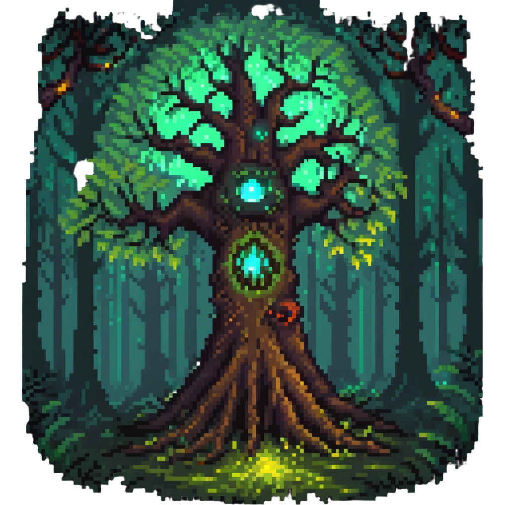 mystical tree with glowing eyes in the trunk, fantasy forest emoji