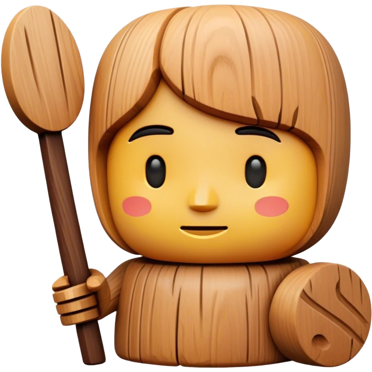 Wood sculpture icon, carved wooden figure, natural wood texture, minimalistic style, clean lines, no extra details, on a white background. emoji