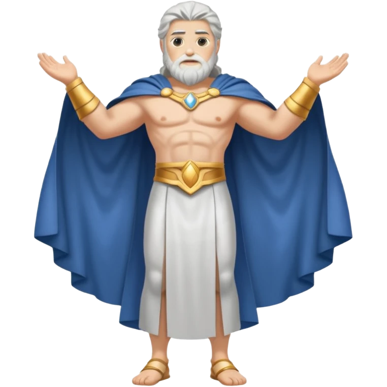 fullbody silverhair god ZEUS, white back cape, standing still rearview emoji