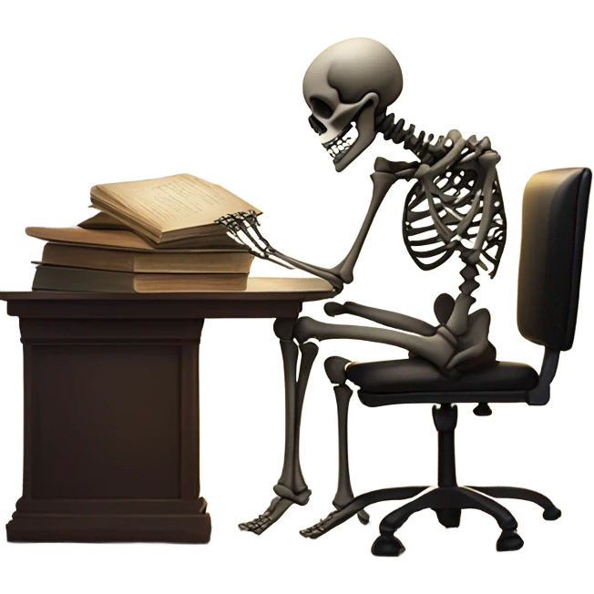 Create a skeleton studying with cobwebs  emoji