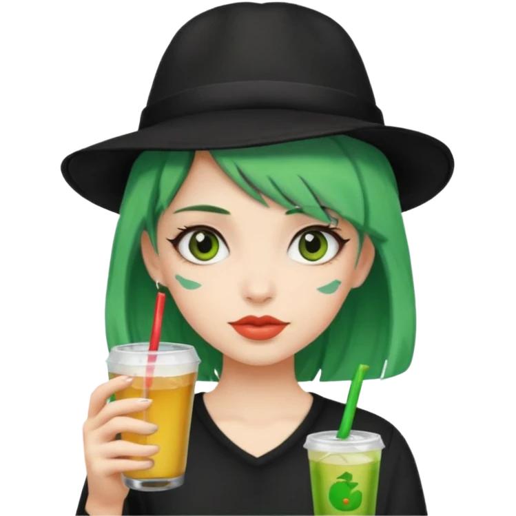  tatoo girl Drink holders with balkc hat green hair  emoji