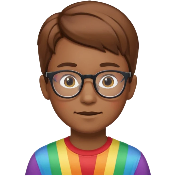 A nerd kid with glasses a brown side part and a rainbow shirt emoji