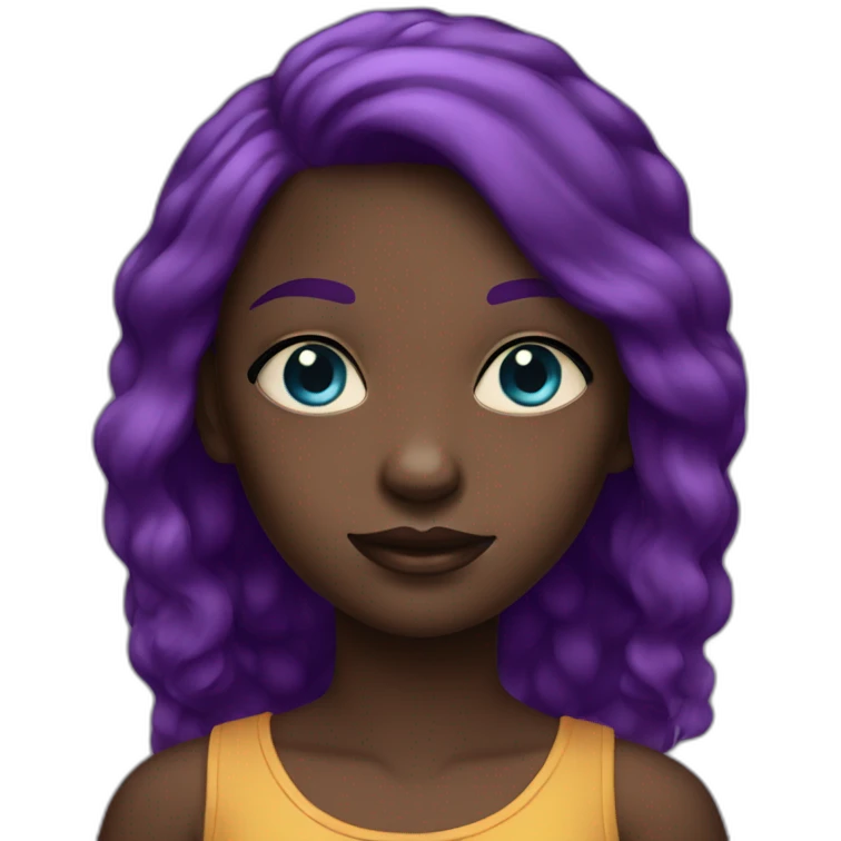 dark-skinned girl with purple hair and blue eyes emoji