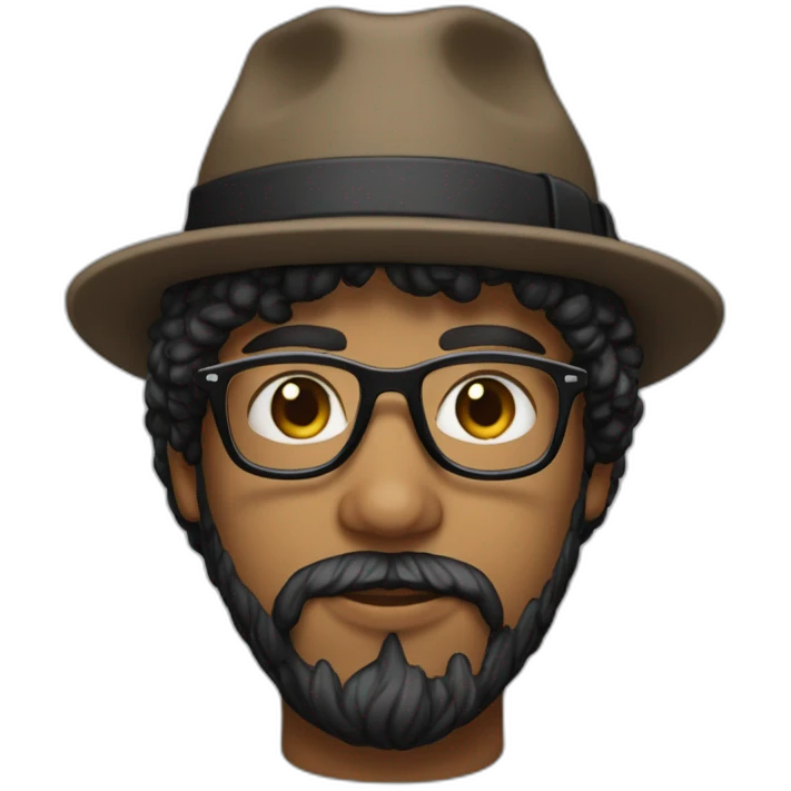 Un joven con gafas, pelo negro, barba y una gorra  emoji