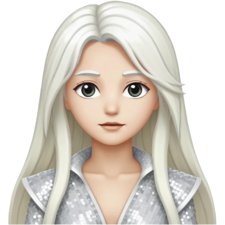 Ouranos from Gods and Goddesses with long white hair, white sequin outfit emoji