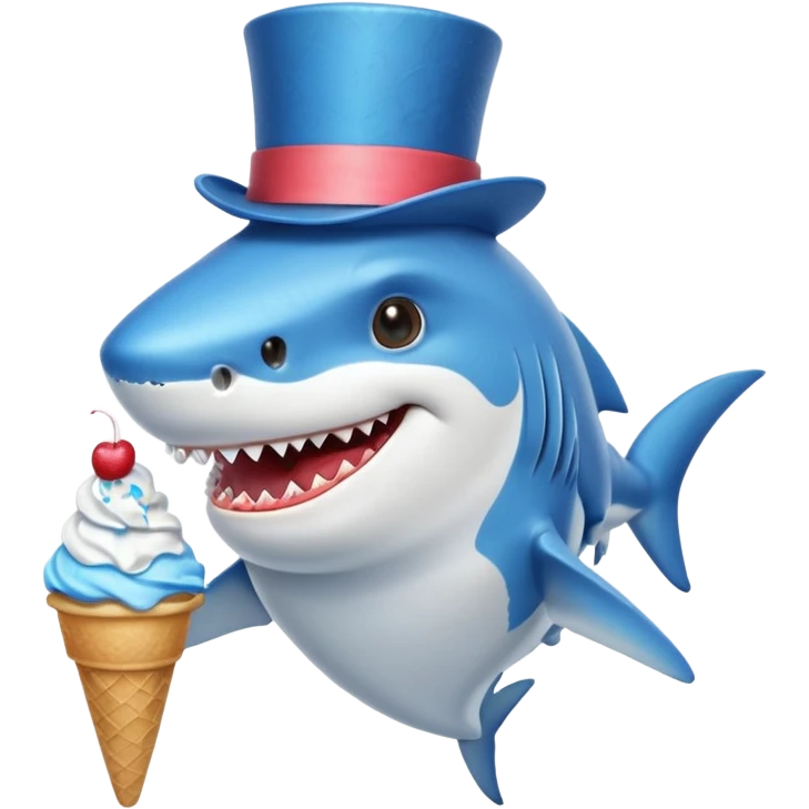 Shark with a top hat and a mustache eating ice cream  emoji
