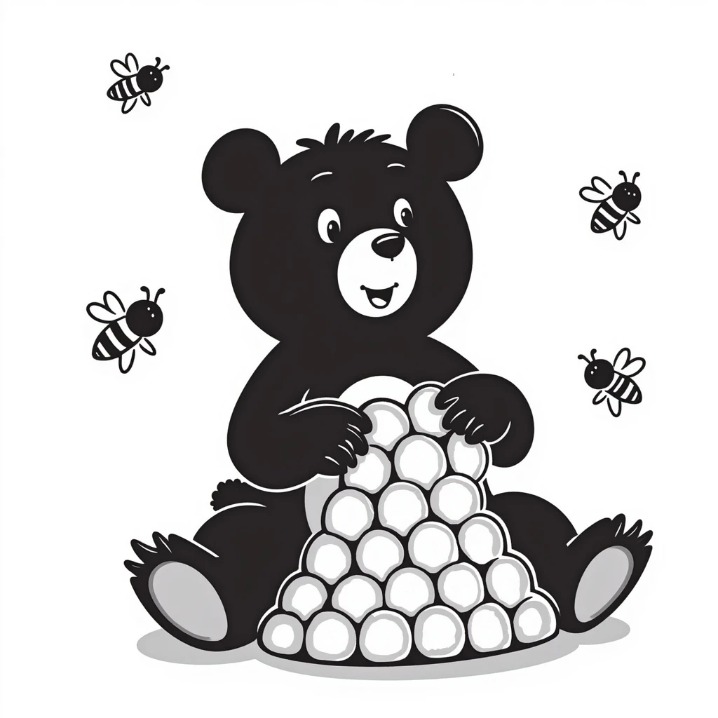 bear eating honeycomb with bees flying around emoji