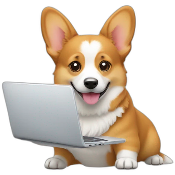 corgi dog working on laptop emoji